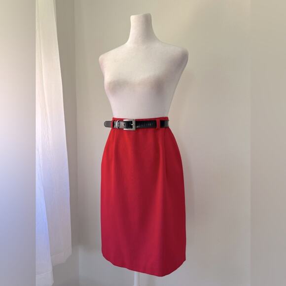 Vintage ‘90s Metro New York Red Belted Knee Length Pencil Skirt - Picture 1 of 9